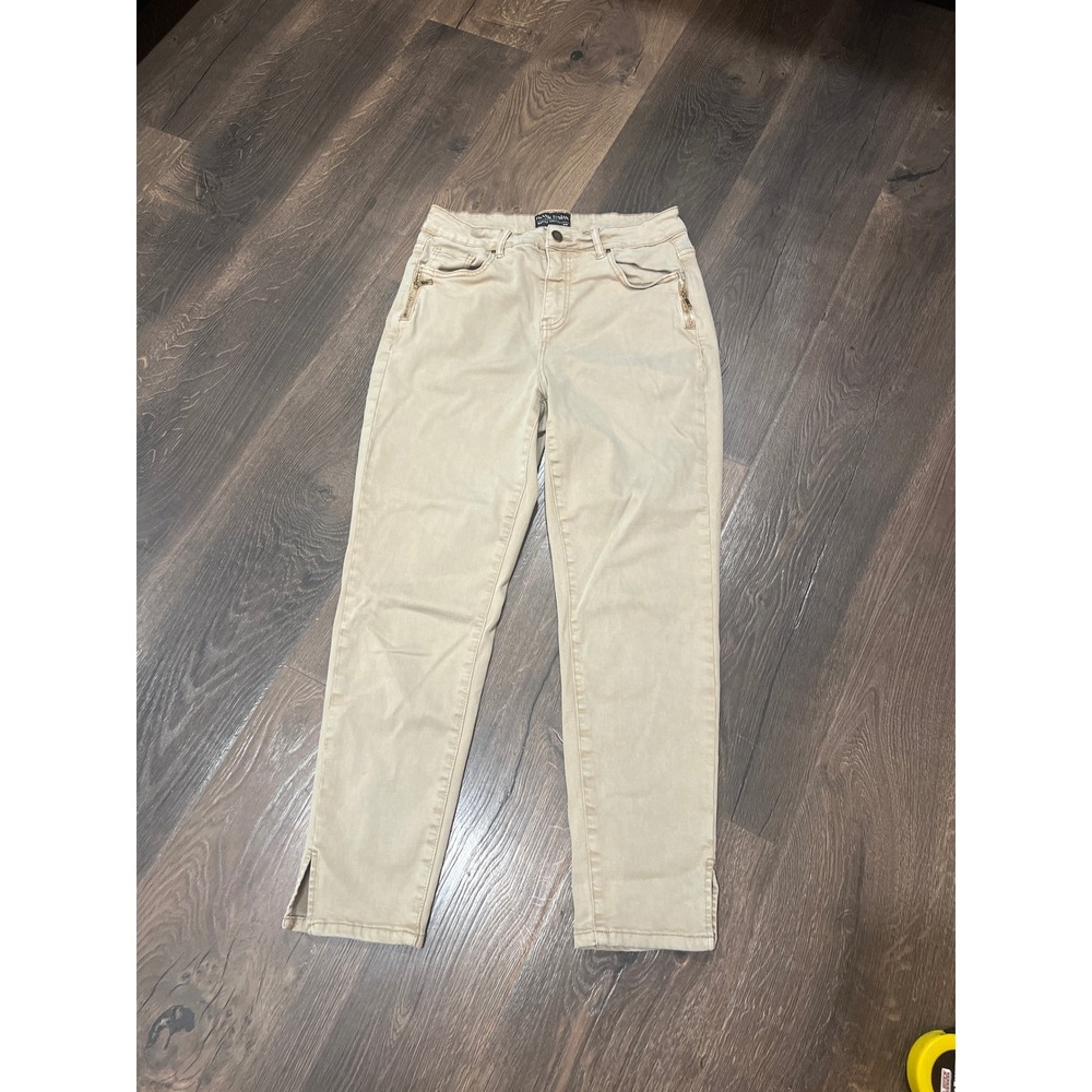 Frank Lyman Montreal Beige Slim Leg Ankle Slit Pants 226181U Tan Womens L